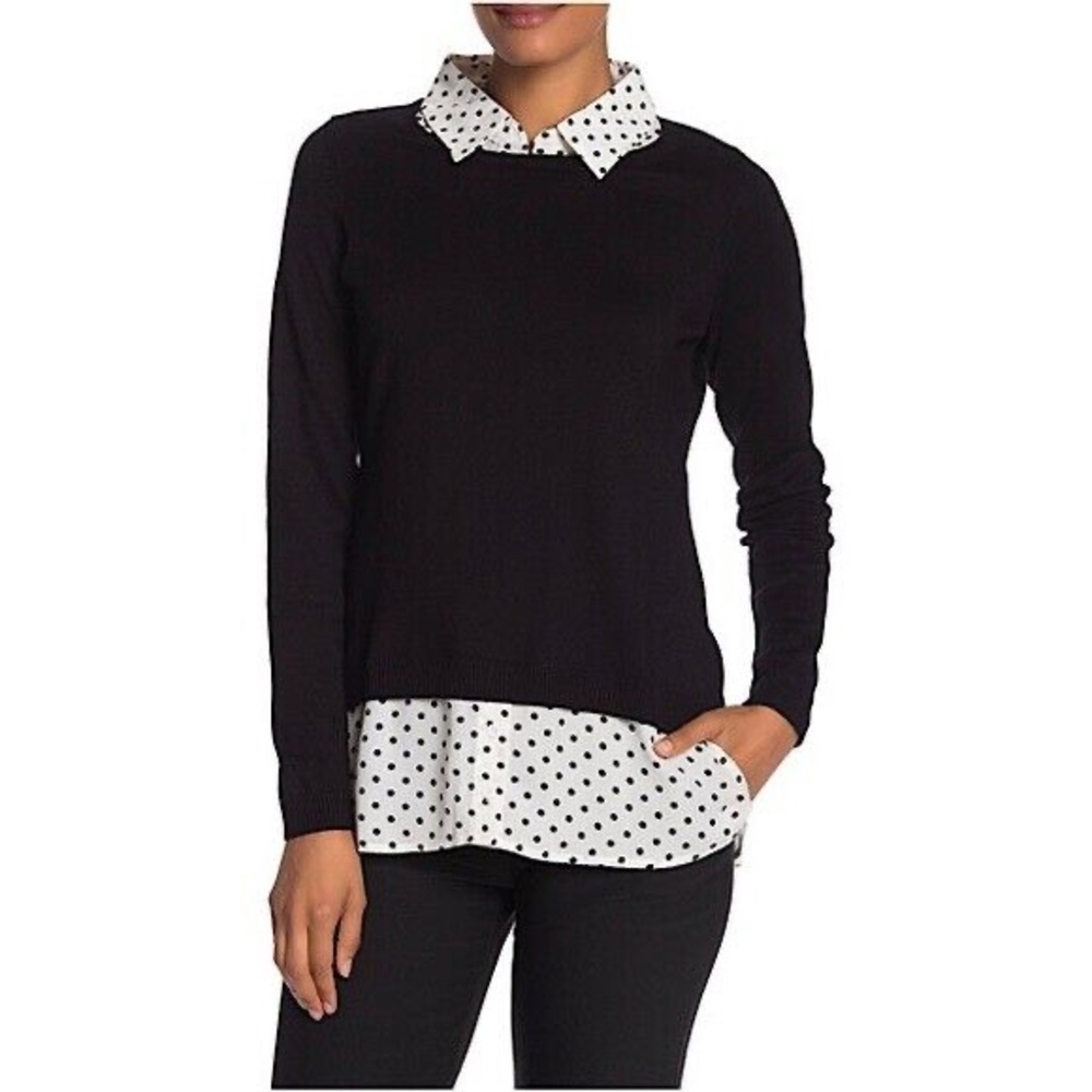 ADRIANNA PAPPELL Polka Dot Twofer Collar Sweater